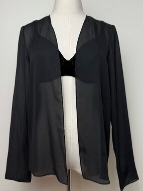Vintage 90s Metaphor Black Sheer Open Cardigan Long Sleeve Blouse Small